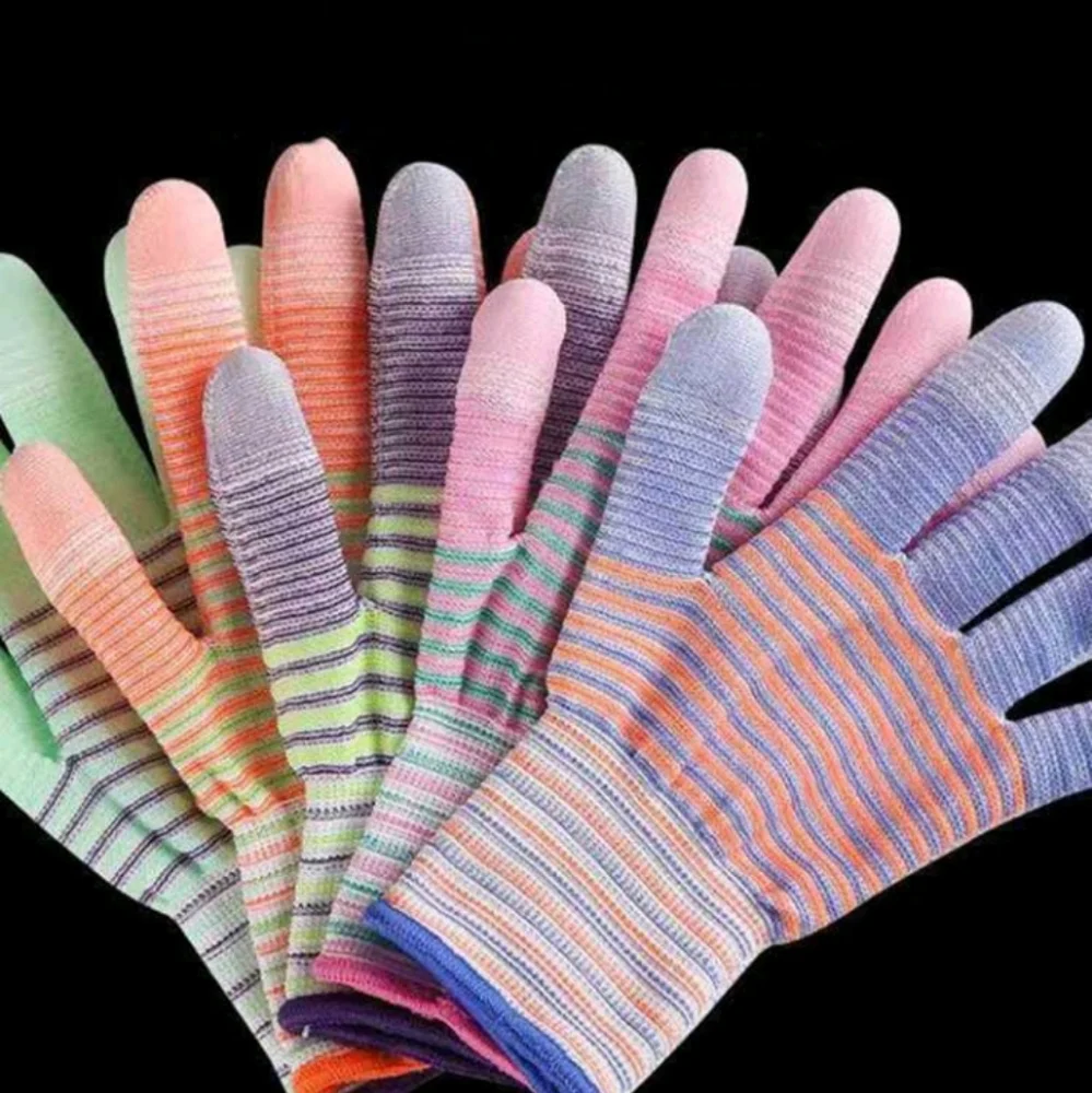 12 Pairs/set Multicolor Striped Latex Coated Gardening Work Gloves, Anti-slip